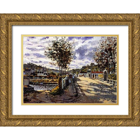 The Bridge At Bougival 1870 Gold Ornate Wood Framed Art Print with Double Matting by Monet, Claude