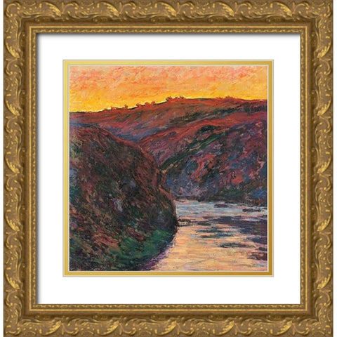 The Creuse Sunset 1889 Gold Ornate Wood Framed Art Print with Double Matting by Monet, Claude