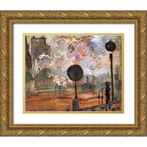 The Gare Saint-Lazare The Signal Gold Ornate Wood Framed Art Print with Double Matting by Monet, Claude