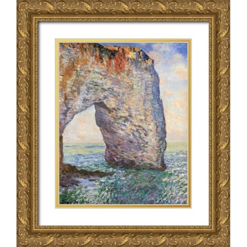 The Manneporte Near Etretat 1886 Gold Ornate Wood Framed Art Print with Double Matting by Monet, Claude