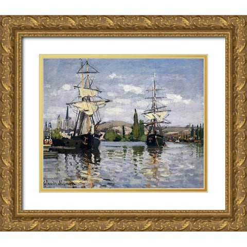 The Seine At Rouen 1872 Gold Ornate Wood Framed Art Print with Double Matting by Monet, Claude