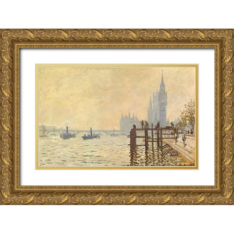The Thames Below Westminster 1871 Gold Ornate Wood Framed Art Print with Double Matting by Monet, Claude