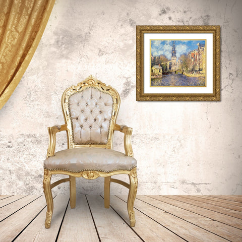 The Zuiderkerk At Amsterdam Gold Ornate Wood Framed Art Print with Double Matting by Monet, Claude