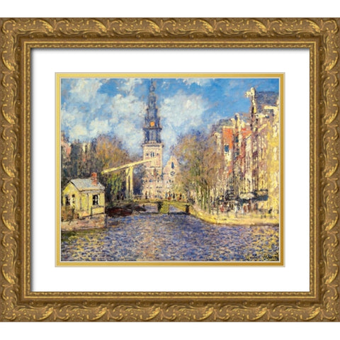 The Zuiderkerk At Amsterdam Gold Ornate Wood Framed Art Print with Double Matting by Monet, Claude