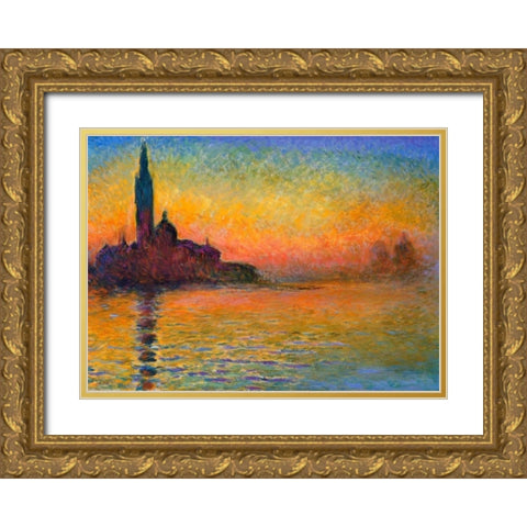 Twilight Venice Gold Ornate Wood Framed Art Print with Double Matting by Monet, Claude