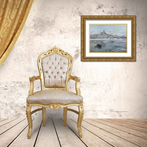 Vetheuil In Winter 1879 Gold Ornate Wood Framed Art Print with Double Matting by Monet, Claude
