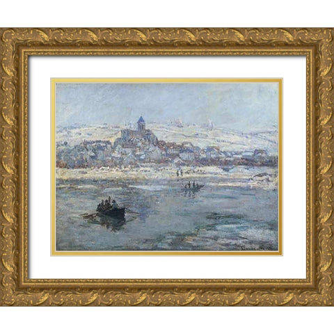 Vetheuil In Winter 1879 Gold Ornate Wood Framed Art Print with Double Matting by Monet, Claude