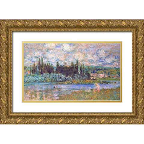 Vethuil Sur Seine Gold Ornate Wood Framed Art Print with Double Matting by Monet, Claude