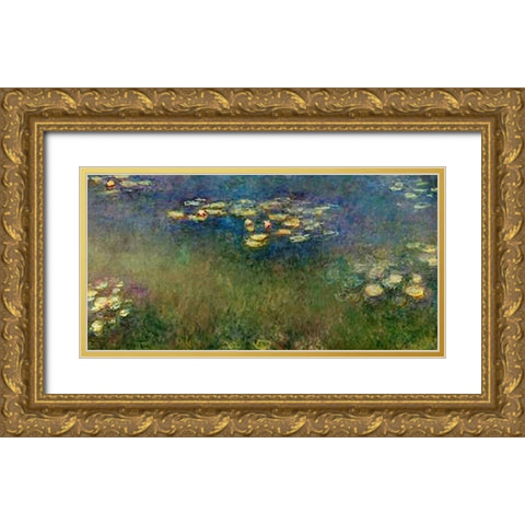 Water Lilies Giverny Gold Ornate Wood Framed Art Print with Double Matting by Monet, Claude