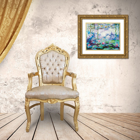 Waterlilies Gold Ornate Wood Framed Art Print with Double Matting by Monet, Claude