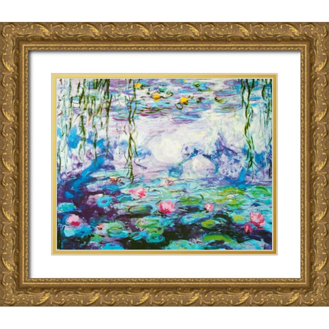 Waterlilies Gold Ornate Wood Framed Art Print with Double Matting by Monet, Claude