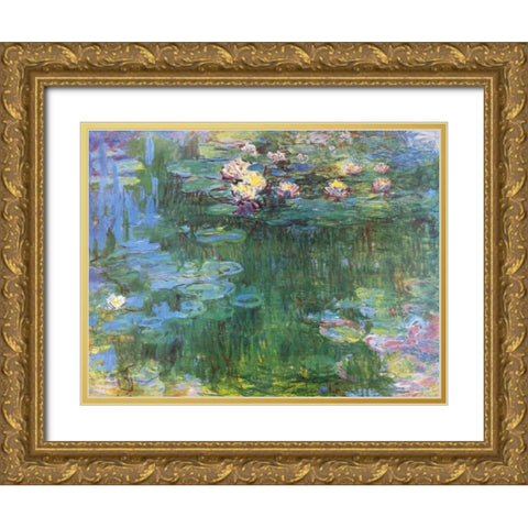Waterlilies 1916 - 3 Gold Ornate Wood Framed Art Print with Double Matting by Monet, Claude