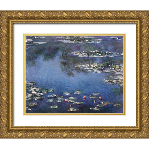 Waterlilies 3 Gold Ornate Wood Framed Art Print with Double Matting by Monet, Claude