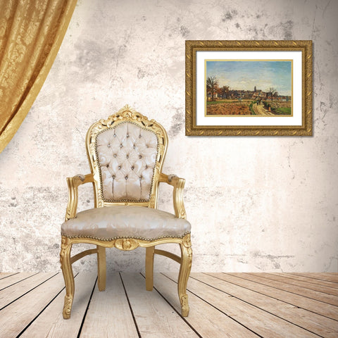 View Of Pontoise 1873 Gold Ornate Wood Framed Art Print with Double Matting by Pissarro, Camille