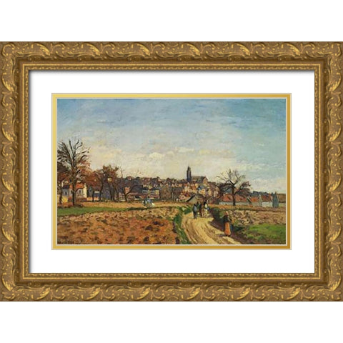 View Of Pontoise 1873 Gold Ornate Wood Framed Art Print with Double Matting by Pissarro, Camille