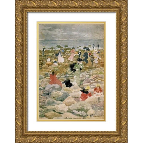 Low Tide Nantasket Gold Ornate Wood Framed Art Print with Double Matting by Prendergast, Maurice Brazil