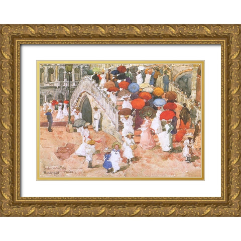 Ponte Della Paglia Gold Ornate Wood Framed Art Print with Double Matting by Prendergast, Maurice Brazil