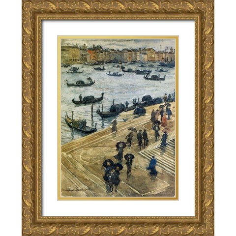Rainy Day Venice 1899 Gold Ornate Wood Framed Art Print with Double Matting by Prendergast, Maurice Brazil