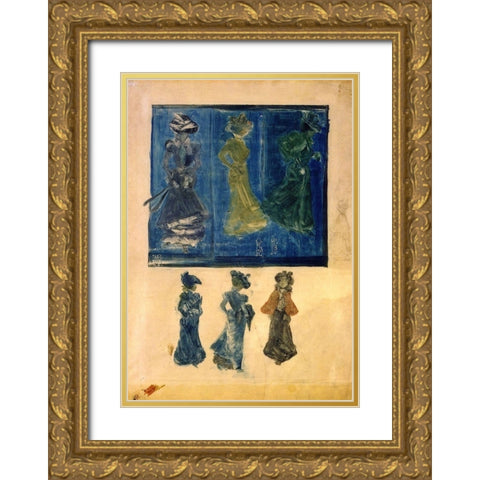 Six Sketches Of Ladies Gold Ornate Wood Framed Art Print with Double Matting by Prendergast, Maurice Brazil