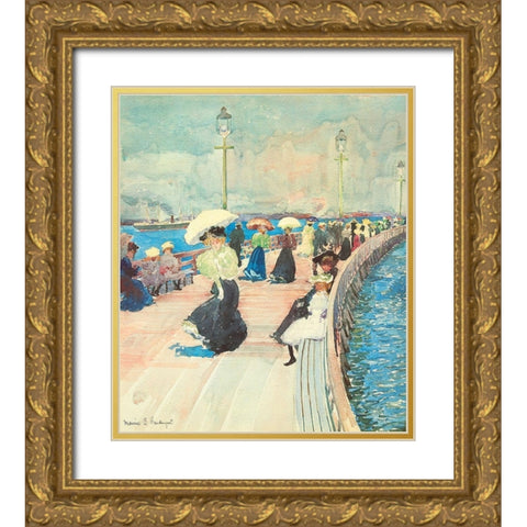 South Boston Pier Gold Ornate Wood Framed Art Print with Double Matting by Prendergast, Maurice Brazil
