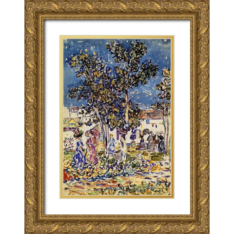 Spring Promenade Gold Ornate Wood Framed Art Print with Double Matting by Prendergast, Maurice Brazil