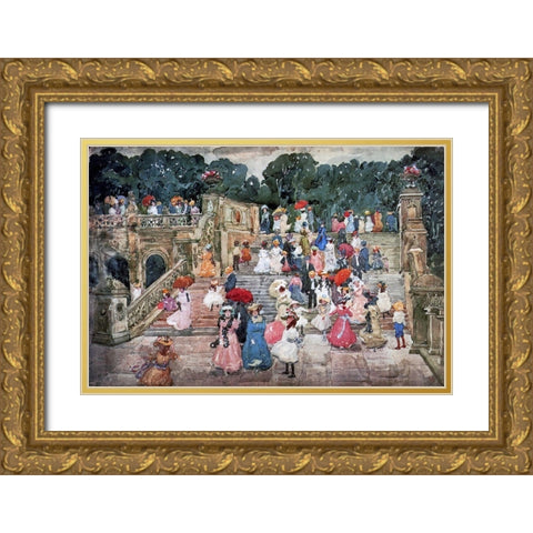 The Mall Central Park Gold Ornate Wood Framed Art Print with Double Matting by Prendergast, Maurice Brazil