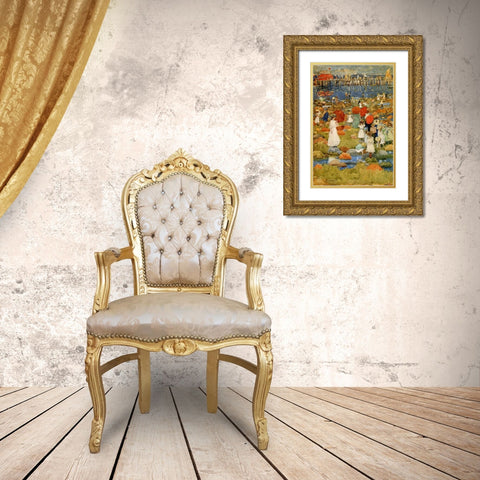 The Stony Beach Gold Ornate Wood Framed Art Print with Double Matting by Prendergast, Maurice Brazil