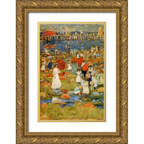 The Stony Beach Gold Ornate Wood Framed Art Print with Double Matting by Prendergast, Maurice Brazil