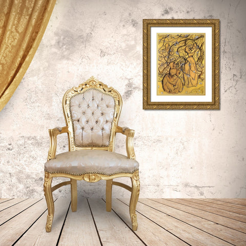 Femmes Sous Les Arbres En Fleurs Gold Ornate Wood Framed Art Print with Double Matting by Ranson, Paul