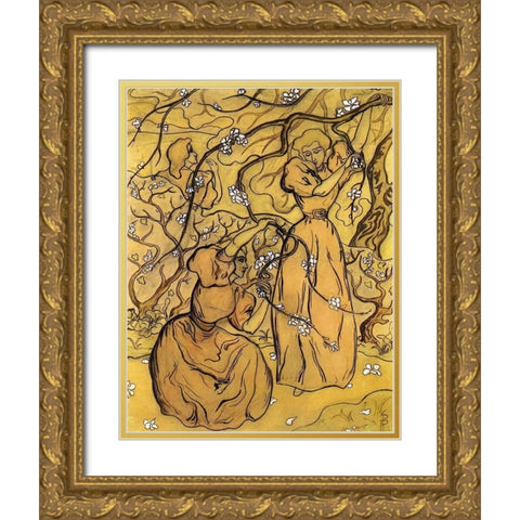 Femmes Sous Les Arbres En Fleurs Gold Ornate Wood Framed Art Print with Double Matting by Ranson, Paul