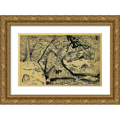 Paysage A Huelgoat Gold Ornate Wood Framed Art Print with Double Matting by Ranson, Paul