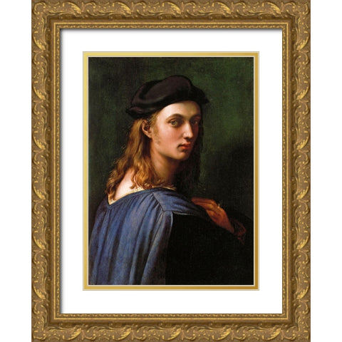 Bindo Altoviti Gold Ornate Wood Framed Art Print with Double Matting by Raphael