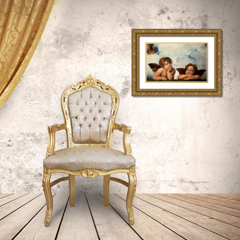 Cherubs Virgin Mary (detail) Gold Ornate Wood Framed Art Print with Double Matting by Raphael