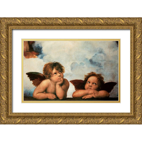 Cherubs Virgin Mary (detail) Gold Ornate Wood Framed Art Print with Double Matting by Raphael