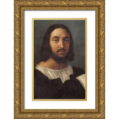 Double Portrait Detail Gold Ornate Wood Framed Art Print with Double Matting by Raphael