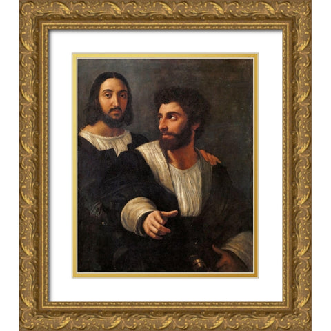 Double Portrait And His Fencing Master Gold Ornate Wood Framed Art Print with Double Matting by Raphael