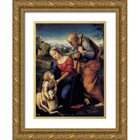 Holy Family With The Lamb Gold Ornate Wood Framed Art Print with Double Matting by Raphael