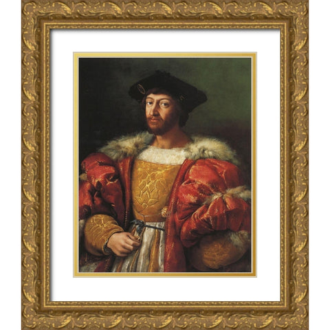 Lorenzo De Medici Gold Ornate Wood Framed Art Print with Double Matting by Raphael