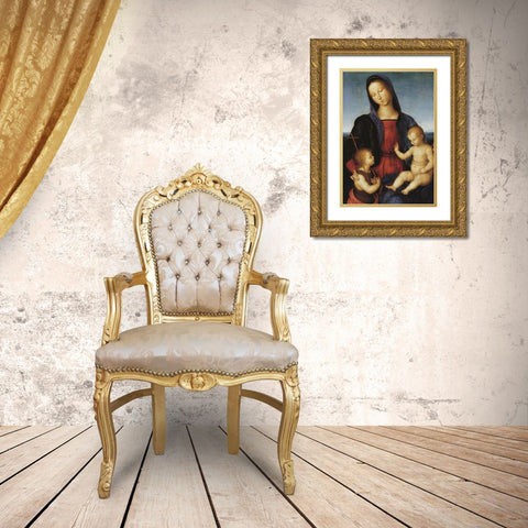 Madonna And Child With St John Gold Ornate Wood Framed Art Print with Double Matting by Raphael