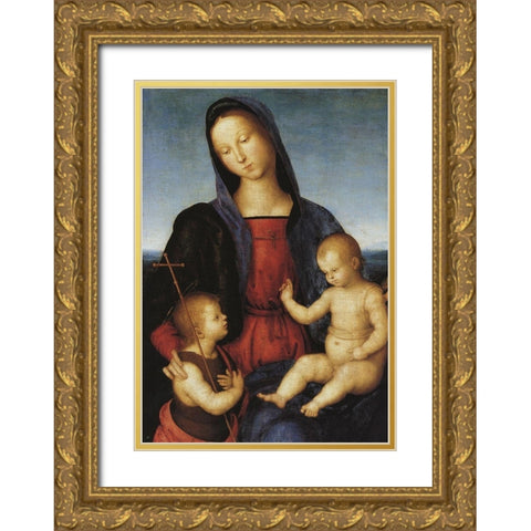 Madonna And Child With St John Gold Ornate Wood Framed Art Print with Double Matting by Raphael