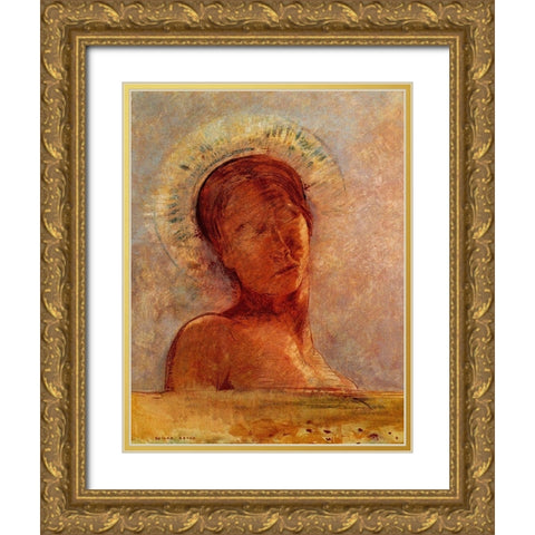 Closed Eyes - Male Gold Ornate Wood Framed Art Print with Double Matting by Redon, Odilon