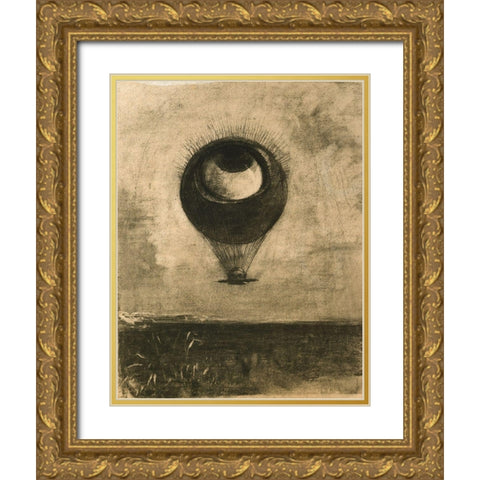 Eye Balloon Gold Ornate Wood Framed Art Print with Double Matting by Redon, Odilon