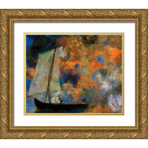 Flower Clouds Gold Ornate Wood Framed Art Print with Double Matting by Redon, Odilion