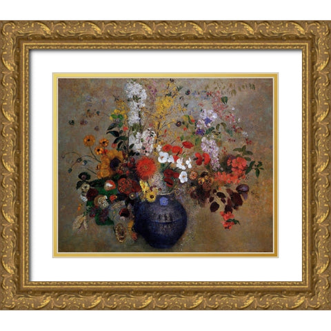 Flowers Gold Ornate Wood Framed Art Print with Double Matting by Redon, Odilon