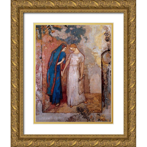 Initiation To Study Gold Ornate Wood Framed Art Print with Double Matting by Redon, Odilon