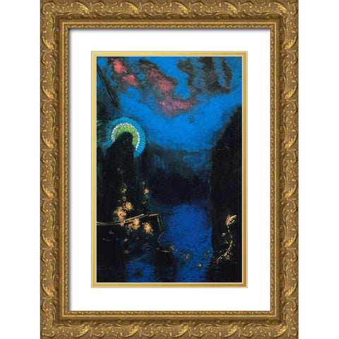 The Boat Gold Ornate Wood Framed Art Print with Double Matting by Redon, Odilon