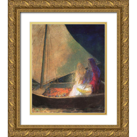 The Boat 3 Gold Ornate Wood Framed Art Print with Double Matting by Redon, Odilon