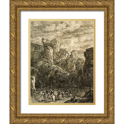 The Ford Landscape With Horseman Gold Ornate Wood Framed Art Print with Double Matting by Redon, Odilon