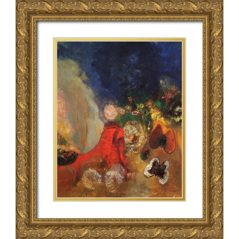 The Red Sphinx Gold Ornate Wood Framed Art Print with Double Matting by Redon, Odilon
