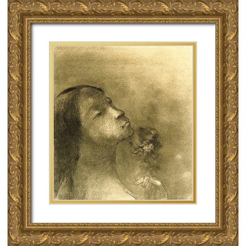 The Scent Of Evil Gold Ornate Wood Framed Art Print with Double Matting by Redon, Odilon